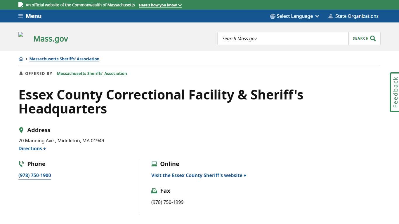 Essex County Correctional Facility & Sheriff's Headquarters | Mass.gov